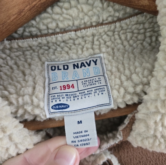 Old Navy Y2K Coat Tan Faux Suede Sherpa Shearling Lined Outdoor Jacket  M Vtg - Picture 5 of 13